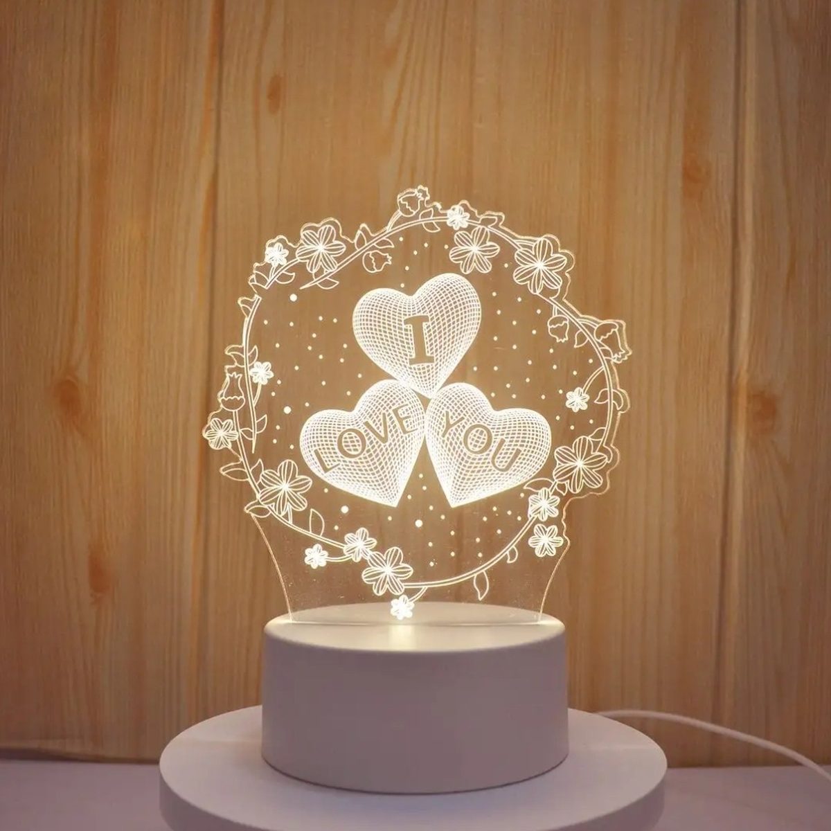 Veilleuse 3D Couronne fleurie I Love You